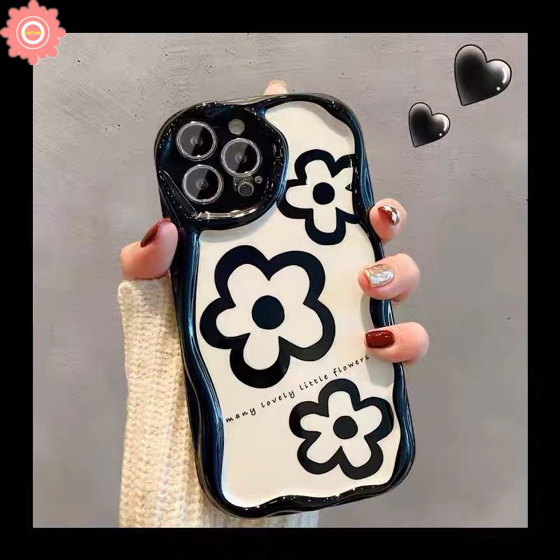 Bunga Putih Segar Casing Tepi Melengkung Bergelombang 3D Kompatibel Untuk IPhone 7Plus 11 14 13 12 Pro Max XR 6s 6 7 8 Plus X XS Max SE 2020 Lembut Tpu Airbag Glossy Shockproof Cover