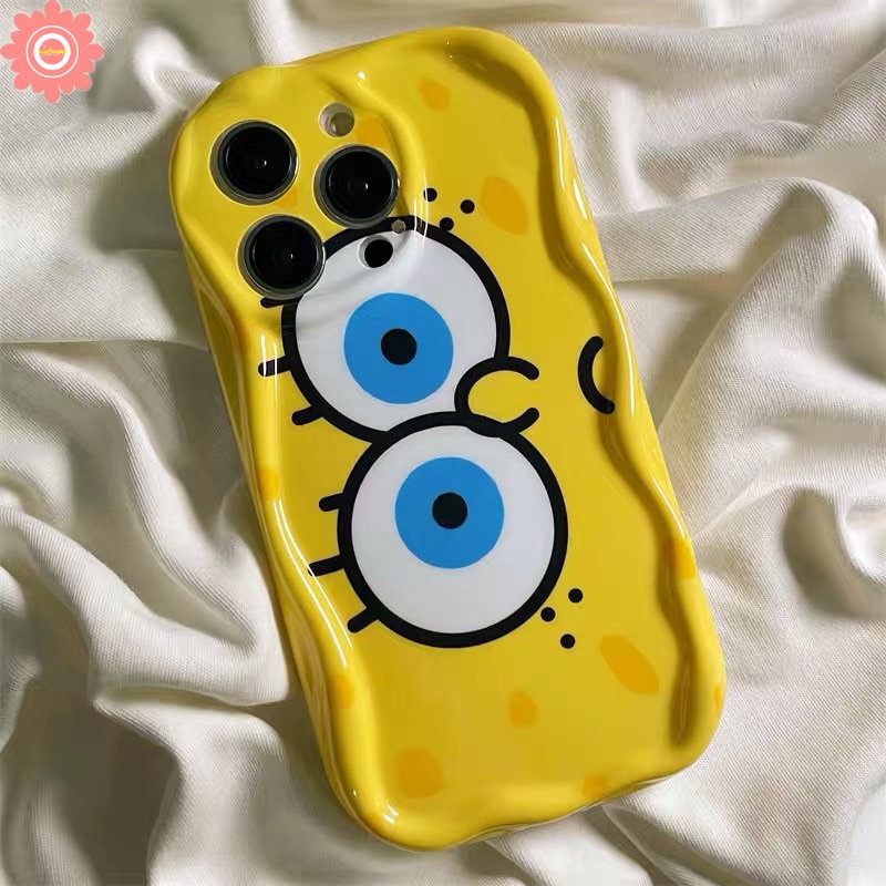 IPHONE Casing Kartun SpongeBob Kompatibel Untuk Iphone14 11 13 12 Pro Max XR 7Plus 6s 6 7 8 Plus X XS Max SE 2020 Cute Patrick Star 3D Wavy Curved Edge Soft Airbag Glossy Shockproof Cover