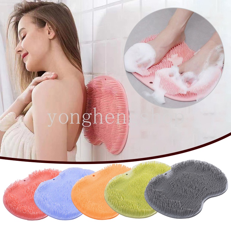 Silicone Shower Exfoliating Scrub Sikat Badan Massage Pad Gosok Kaki Dengan Sucker Mandi Penggosok Punggung Tubuh Alat Pembersih Kulit Mati Anti-Selip Keset Kamar Mandi Supply