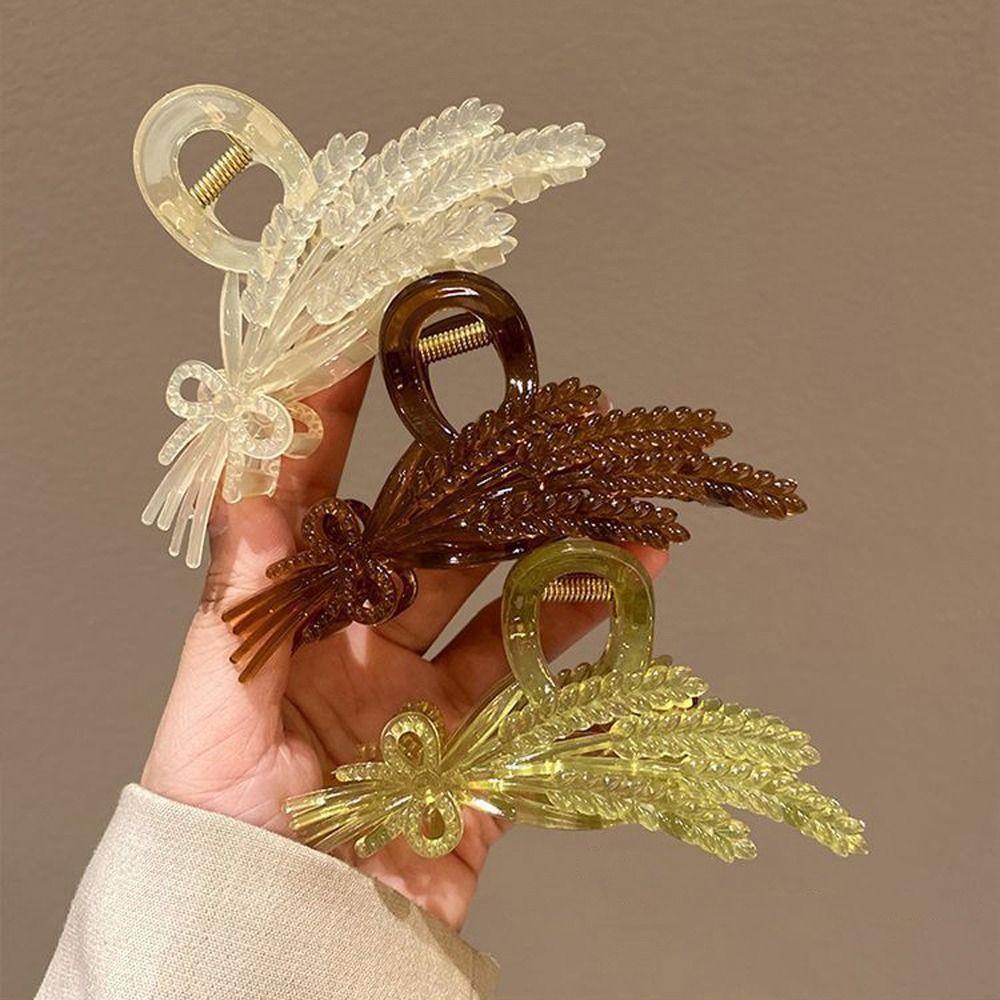 Needway Daun Hair Claw Elegan Manis Stylish Geometric Hairgrips Lucky Heardress Baru Crab Claw Ponytail Holder Akrilik Korea Hiu Klip