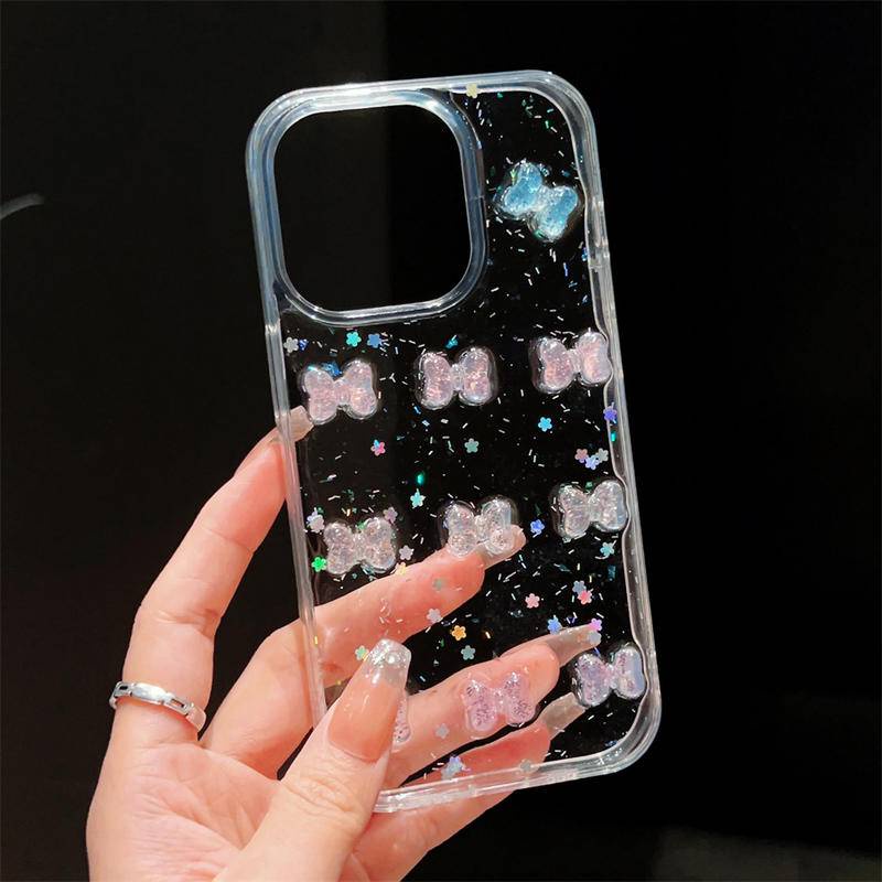 Casing Ponsel 3D Bow Glitter Lucu Untuk iPhone 14 13 12 11 Pro MAX Plus Mini Transparan Shockproof Candy Cover Untuk iPhone X XS MAX XR 7 8 Plus SE 2022 2020 14Plus 13Mini 12Mini
