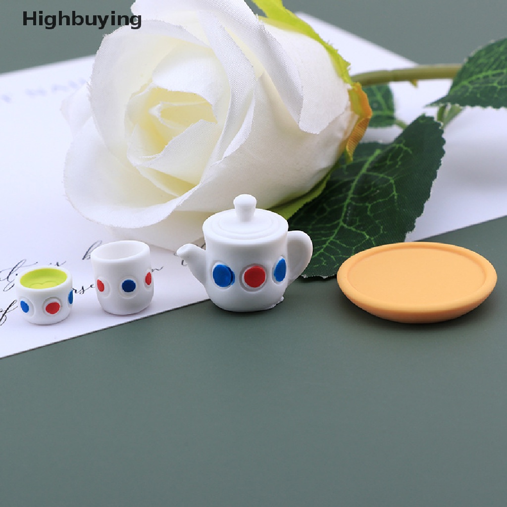 Hbid 4Pcs/Set Peralatan Makan Teko Cangkir Saucer Tray Plate Tea Set Pot Dekorasi Dapur Rumah Boneka Miniatur Diy Hadiah Aksesoris Boneka Glory