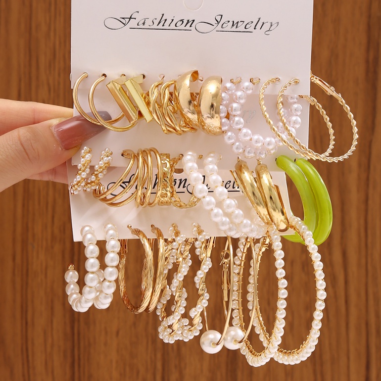 Yeezii Vintage Mutiara Emas Perak Hoop Earring Set Ular Hati Butterfly Drop Earrings Untuk Aksesoris Perhiasan Wanita