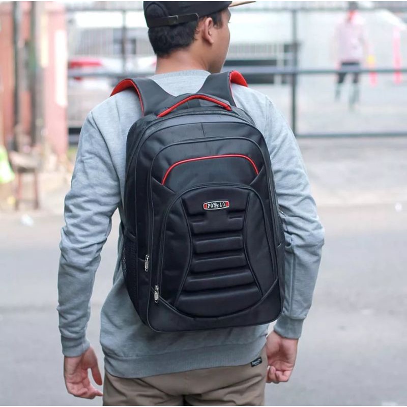 Tas Ransel Pria Polo-Tas Ransel Sekolah Kuliah Kerja Pria-Tas Ransel Sekolah Anak SD SMP SMA SMK-Tas Kerja Pria-Tas Ransel Laptop 14.inchi-Tas Pria Hitam Polos