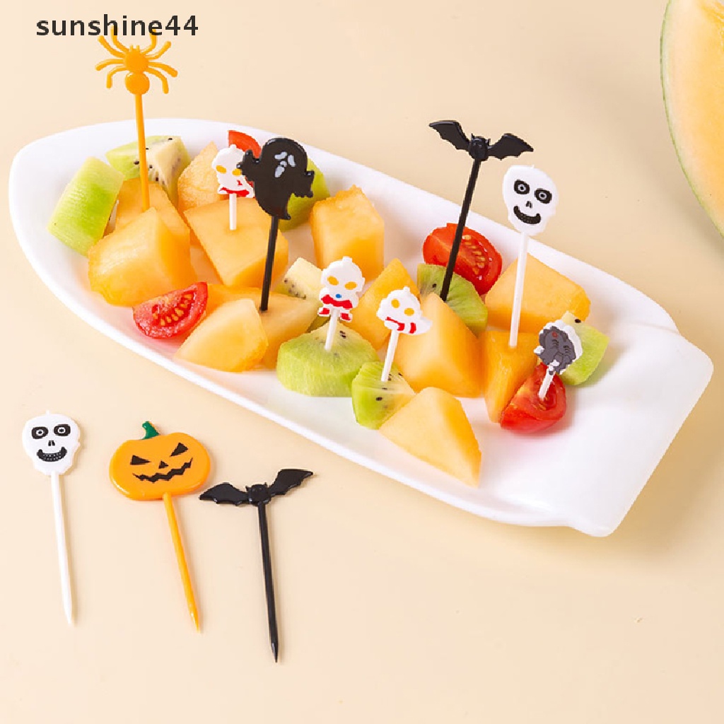 Sunshine 6/10Pcs Halloween Set Garpu Buah Ultraman Garpu Plastik Portable Kue Tusuk Gigi ID