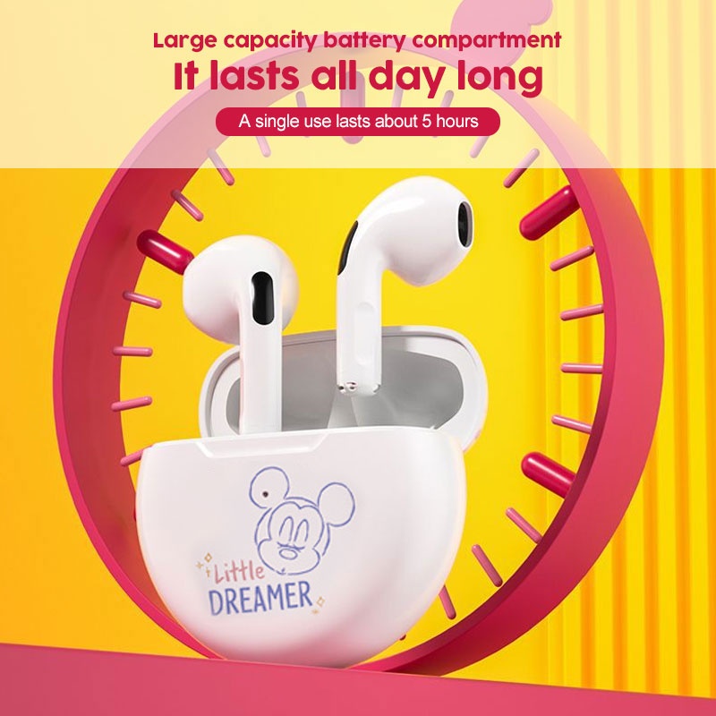 Disney TWS Wireless Bluetooth Earphones Sports Headphones HD Call with Stereo Mic Headset HIFI In-Ear Noise Earbuds