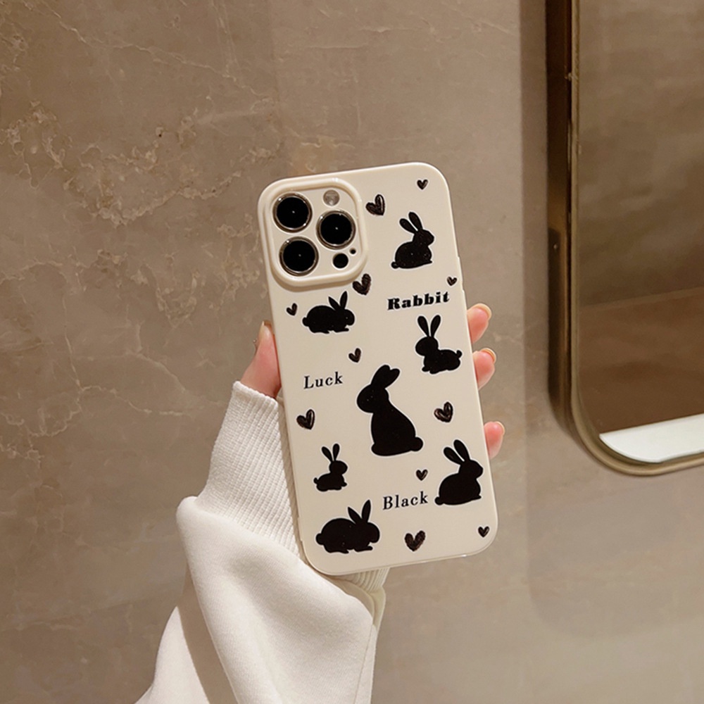 IPHONE Korea Lucu Hitam Kelinci Hati Kartun Silikon Case Untuk Iphone14 11 12 13 PRO MAX Casing Cover Pelindung AT0158