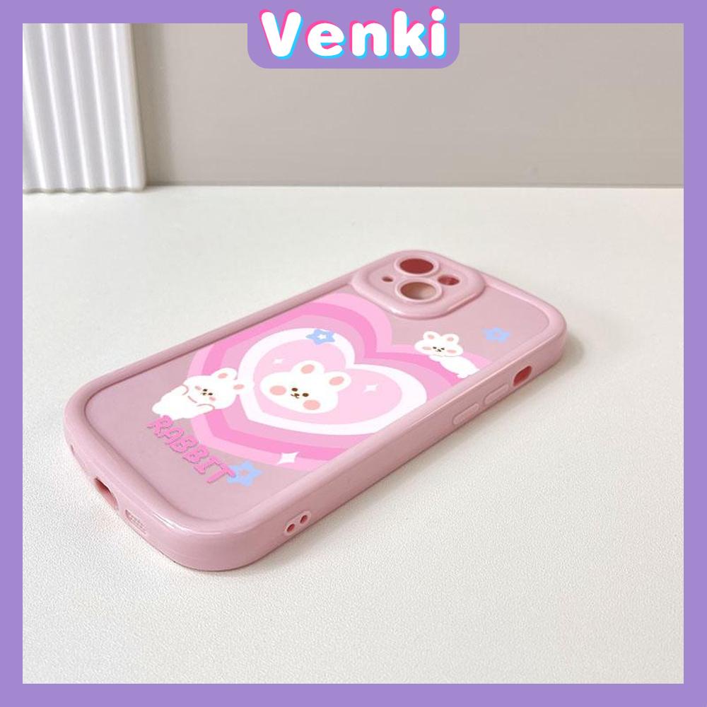 Case for iPhone 11 Soft TPU Glossy Round Edges Case Pink Heart Cute Cartoon Rabbit Camera Protection Shockproof For iPhone 14 13 12 11 Pro Max 7 8 Plus X XR