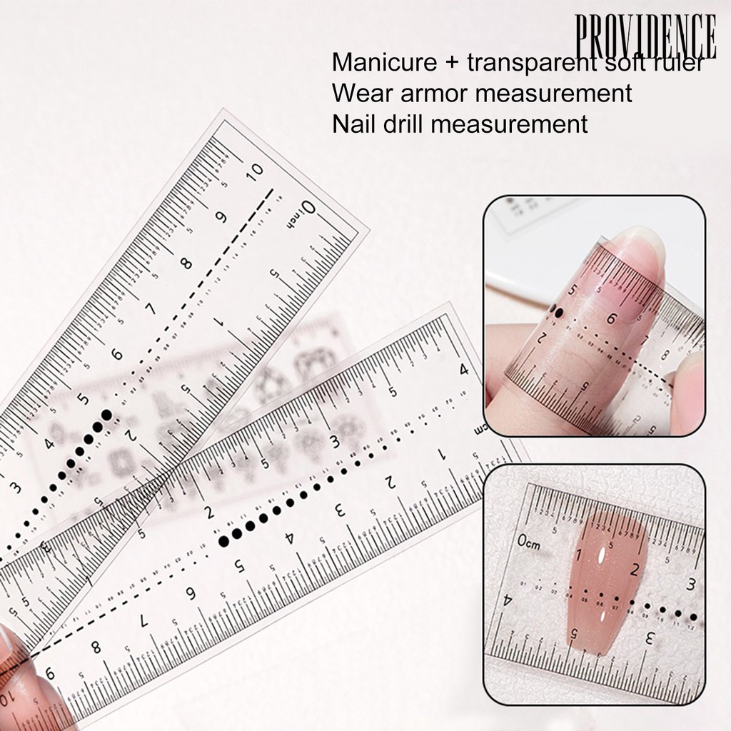 Providence 10Pcs Penggaris Kuku Dual Scale Markings Clear Printing Super Lembut Fleksibel Bor Kuku Alat Ukur Plastik Transparan Nail Art Penggaris Perlengkapan Salon Kuku