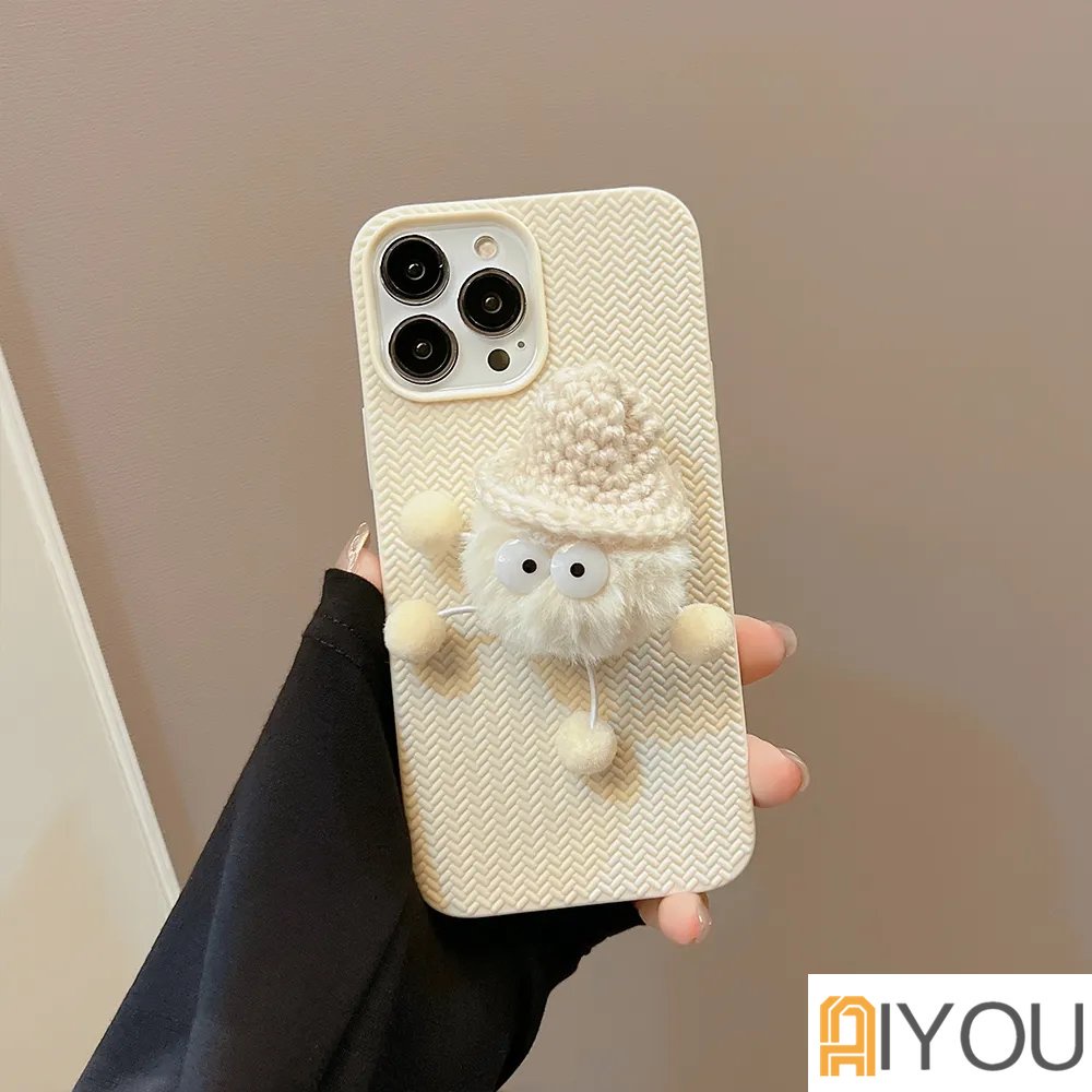 IPHONE Cute 3D Plush Briket Boneka Sweater Tekstur Casing Ponsel Untuk Iphone14 12 13 11 Pro ProMax Plus X XR Xsmax Shockproof Soft Cover