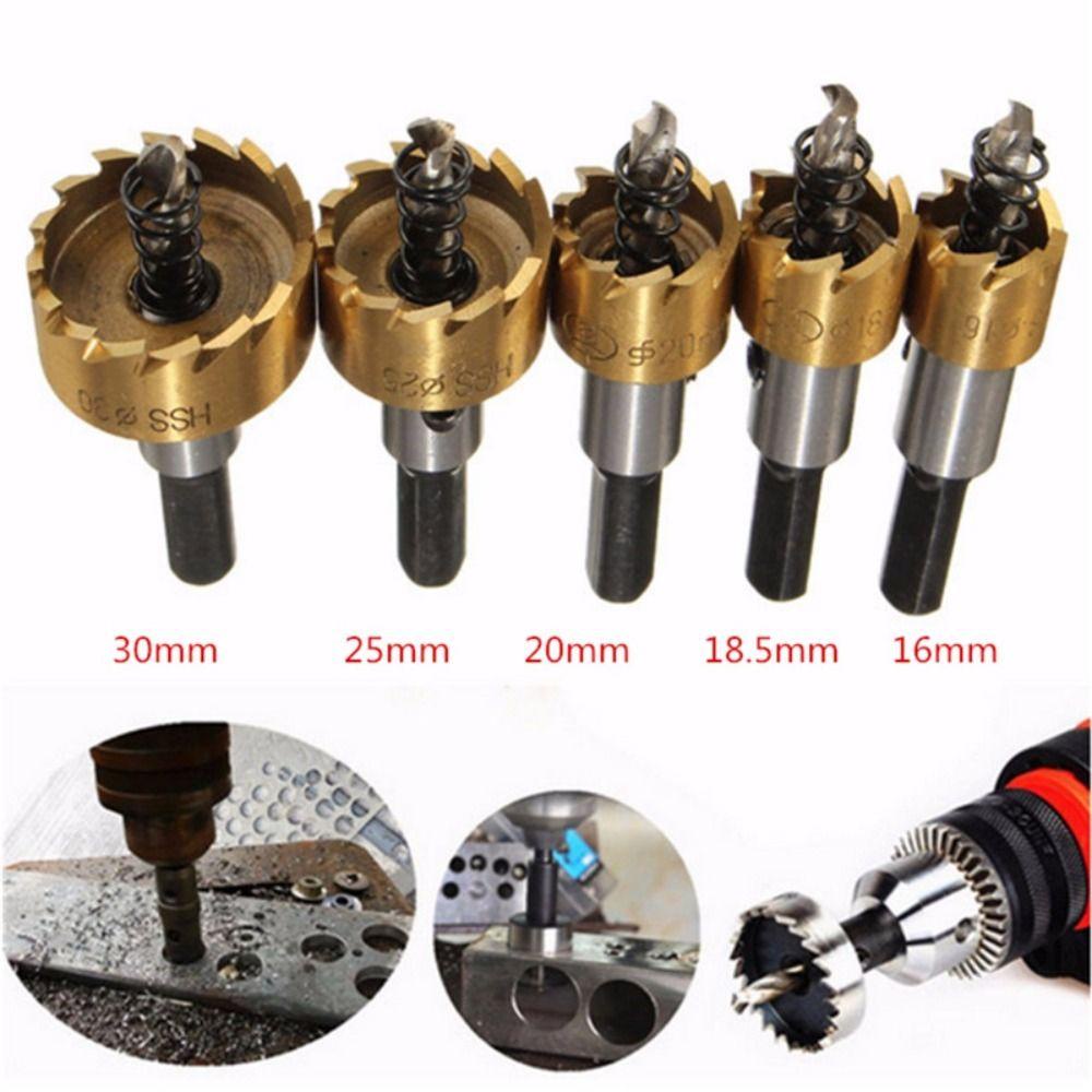 Lanfy Hole Saw Set16 /18.5 /20 /25/30mm Metalworking Woodworking Alat Metal Alloy Carbide Tip Hole Saw Bit Pembuka Lubang