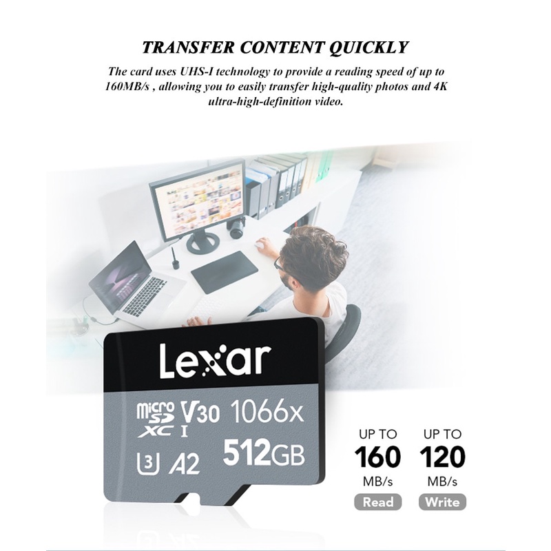 Lexar Micro SD Card 1066x 64GB 128GB 256GB Flash Card V30 A2 Kelas 10kartu TF SDXC