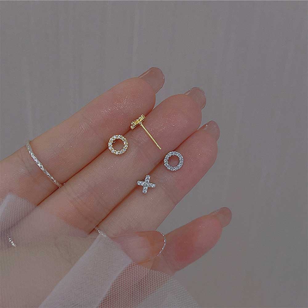 Korea Sederhana Elegan XO Surat Perak Emas Baja Titanium Wanita Fashion Perhiasan Zirkon Kristal Telinga Stud Earrings