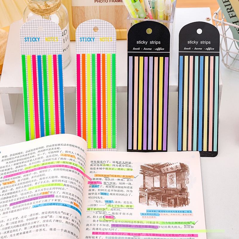 [Unggulan] Neon Macaron Penanda Halaman Tembus Strip Panjang Indeks Stiker Loose-leaf Notes Indeks Warna Sticky Notes Self-adhesive Bookmark Alat Tulis Siswa