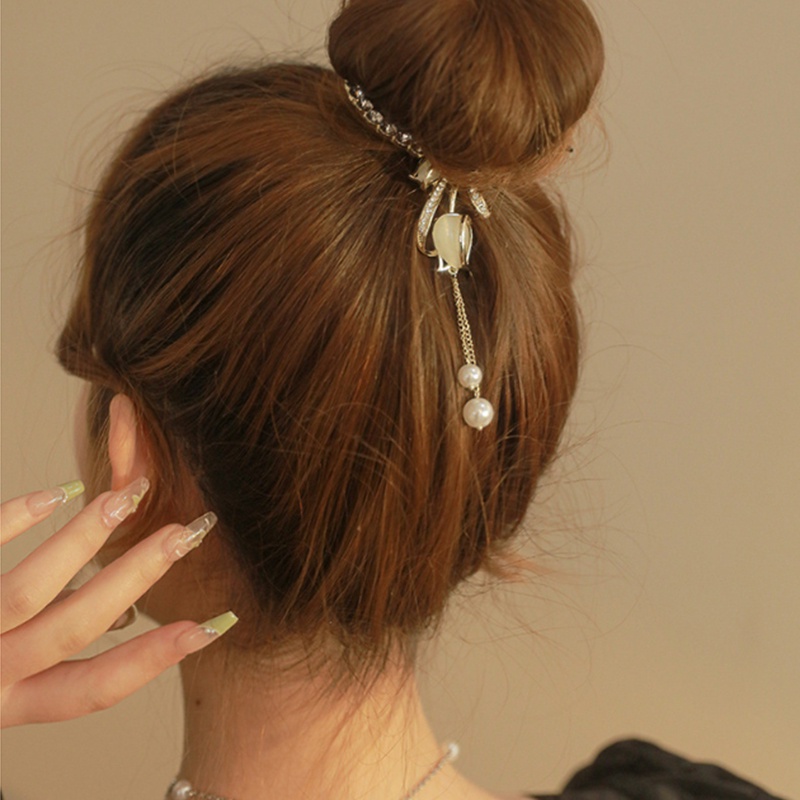 Elegan Bunga Tulip Rumbai Alloy Hair Clip Ponytail Gesper Jepit Rambut Aksesoris Rambut Wanita