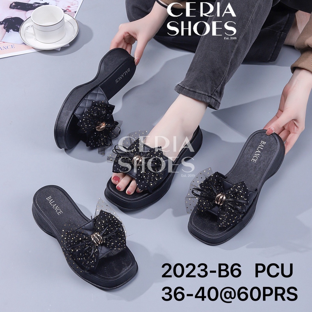 Sandal Wedges Slop Wanita Hak Tinggi Karet Import Pita Mutiara Sol Anti Slip BALANCE 2023-B6