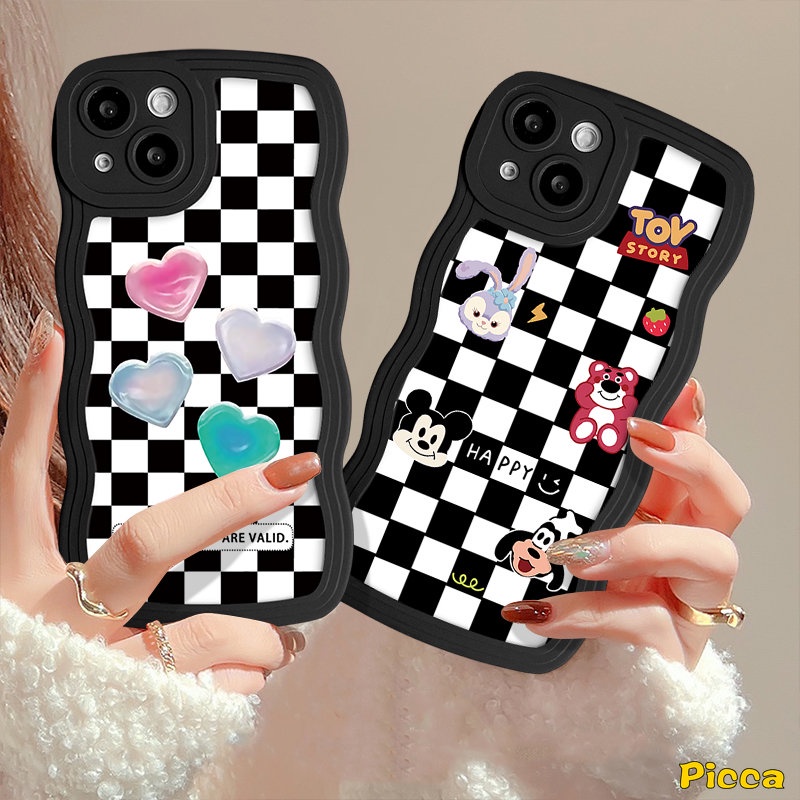 Realme C53 C55 C25 C30 C15 C33 C35 C21Y C25Y C12 C20A C11 C20 C25s 9i 5 6i 8Pro 10 7 9 Pro+7i 8 5s 8i 5i C3 C17 Kartun Toy Story Kotak-Kotak Love Hati Wavy Edge Soft Case