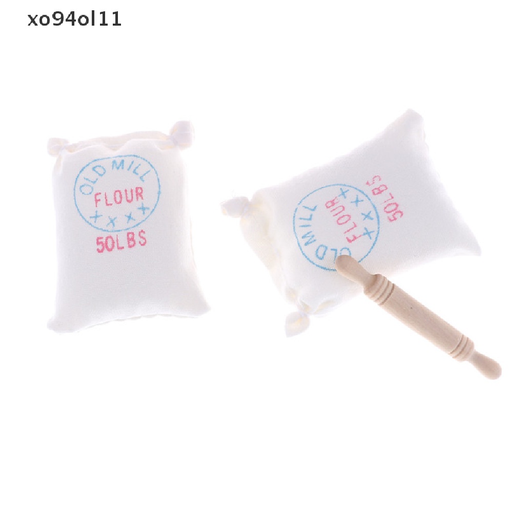 Xo Rumah Boneka1:12 DIY Aksesoris Model Dua Tas Tepung Dan Rolling Pin Mainan OL