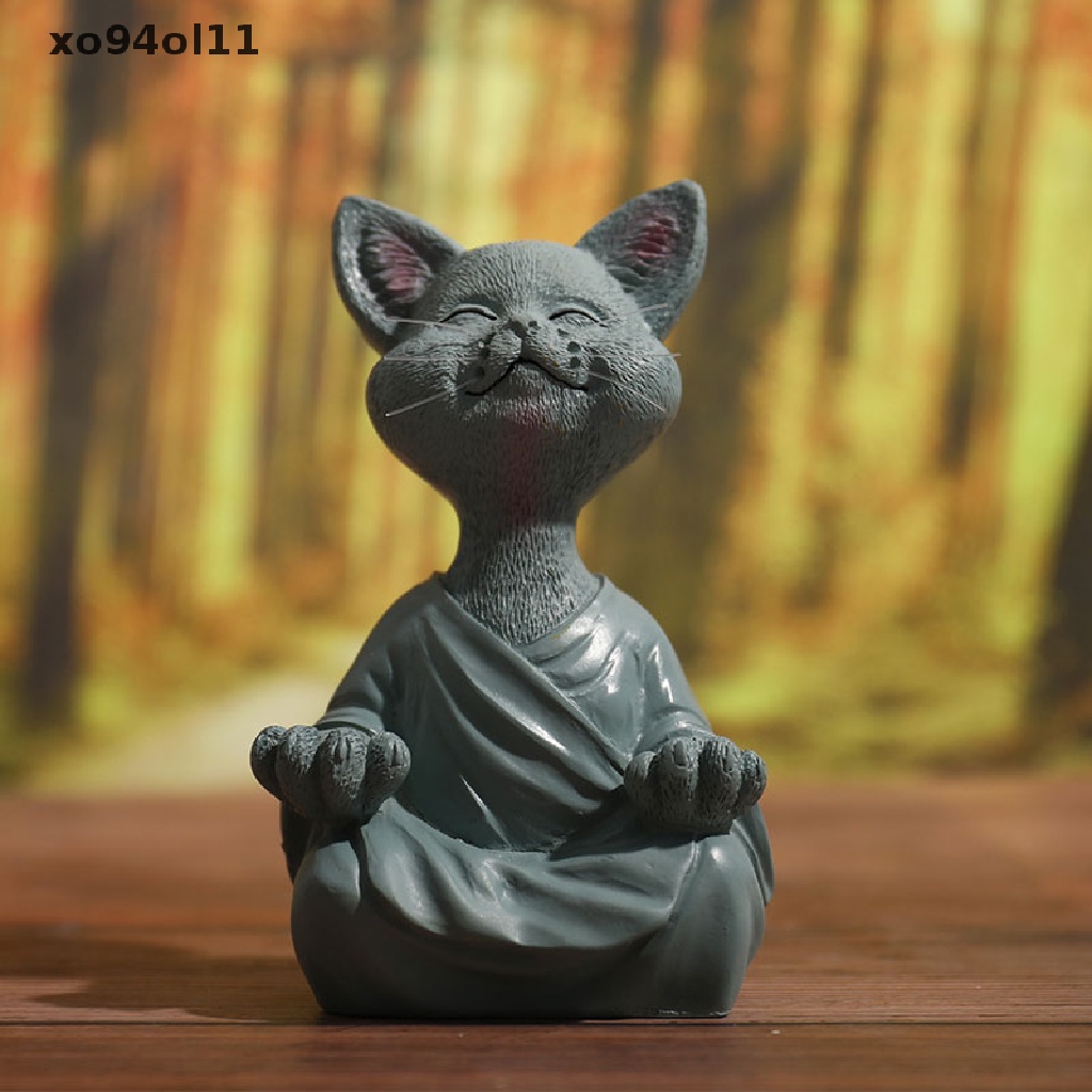 Patung Kucing Buddha XO Aneh Meditasi Yoga Koleksi Happy Cat Decor Home OL