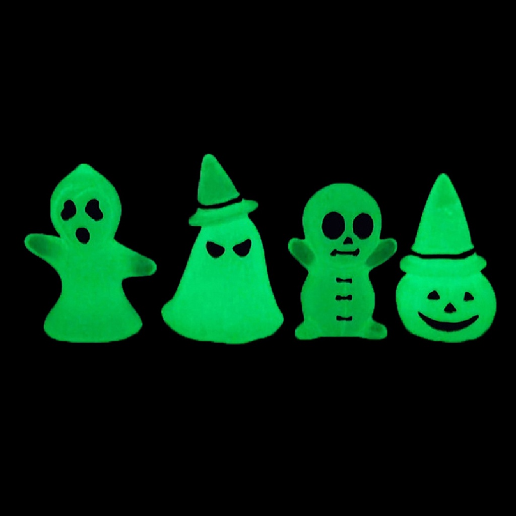 Xo 1 /4/8Pcs Halloween Resin Luminous Desktop Decor Lucu Kartun Hantu Tengkorak Labu Neon Ornamen Hadiah Selamat Halloween Nikmat OL