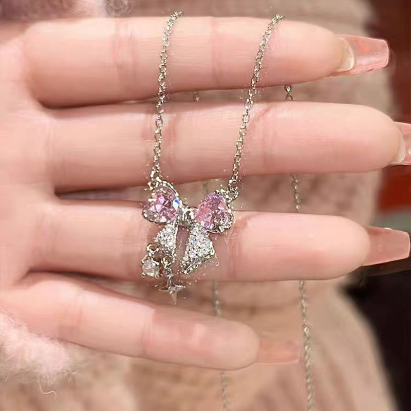 Kalung Geometris Bintang Ikatan Simpul Kristal Korea Bahan Alloy Untuk Wanita