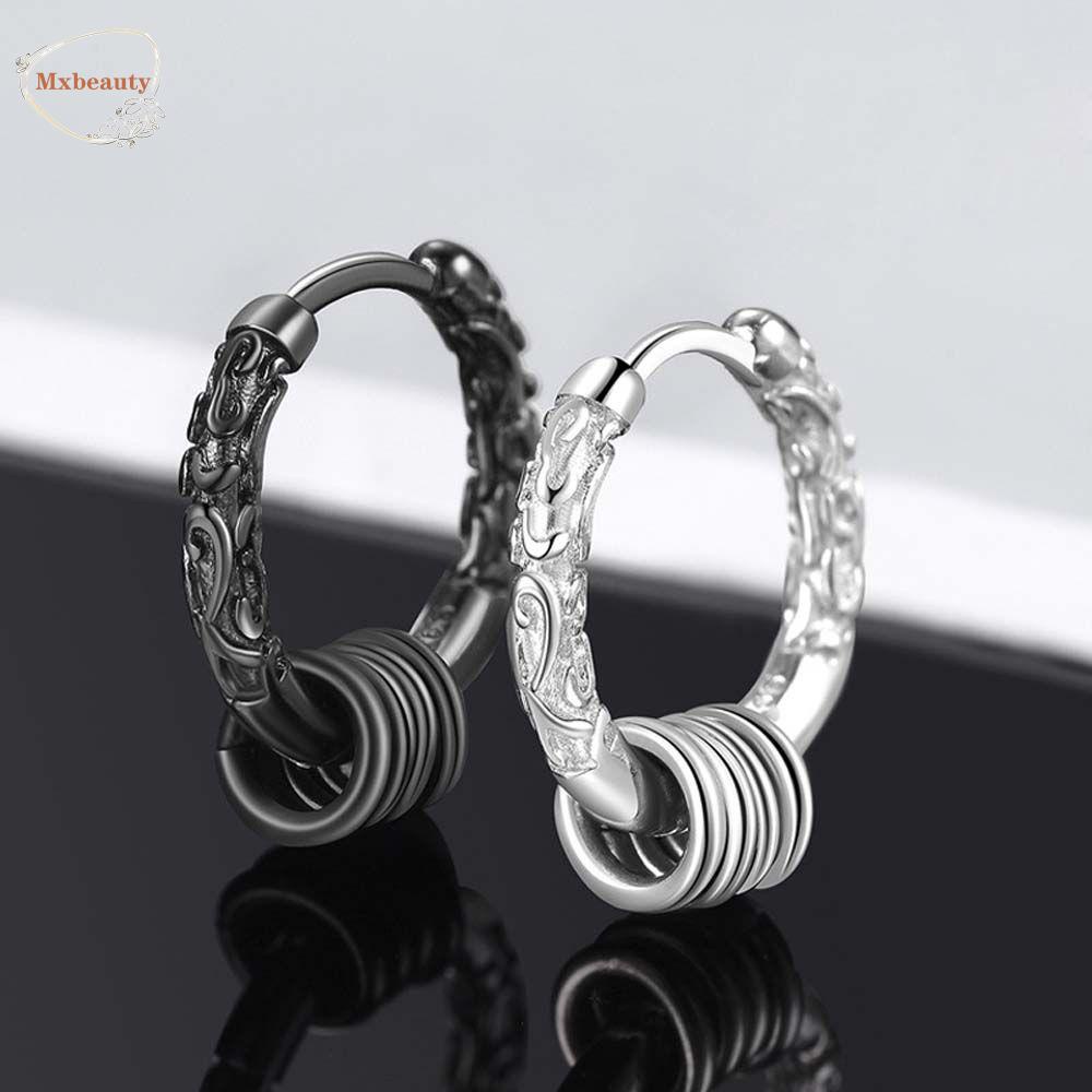 Mxbeauty Anting Pria Trendi Geometris Punk Tembaga Unisex Bulat Cincin Liontin Stud Earrings