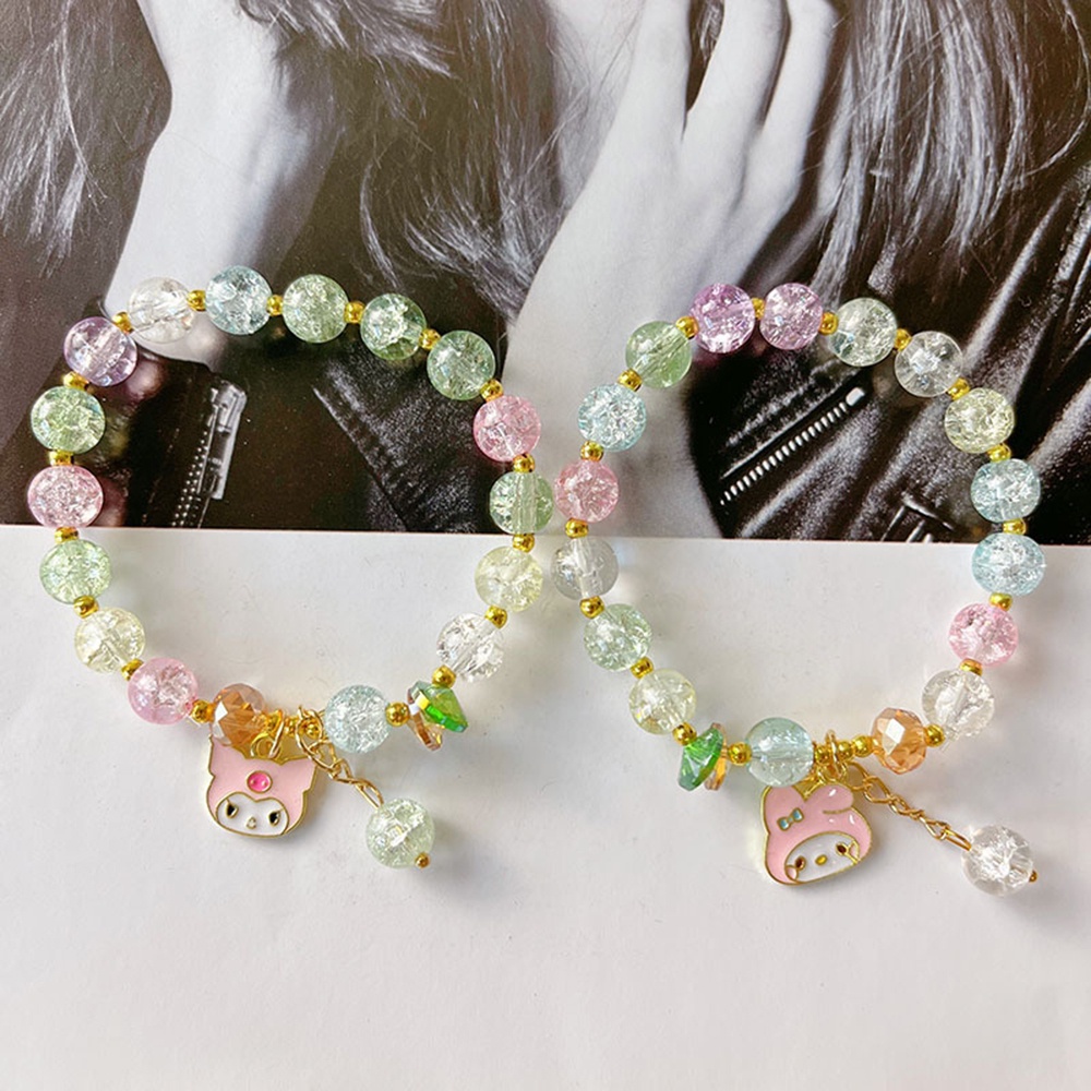 1set Gelang Manik-Manik Sanrio Strawberry Bear Charms Untuk Hadiah Anak Perempuan Dengan Kotak Penyimpanan