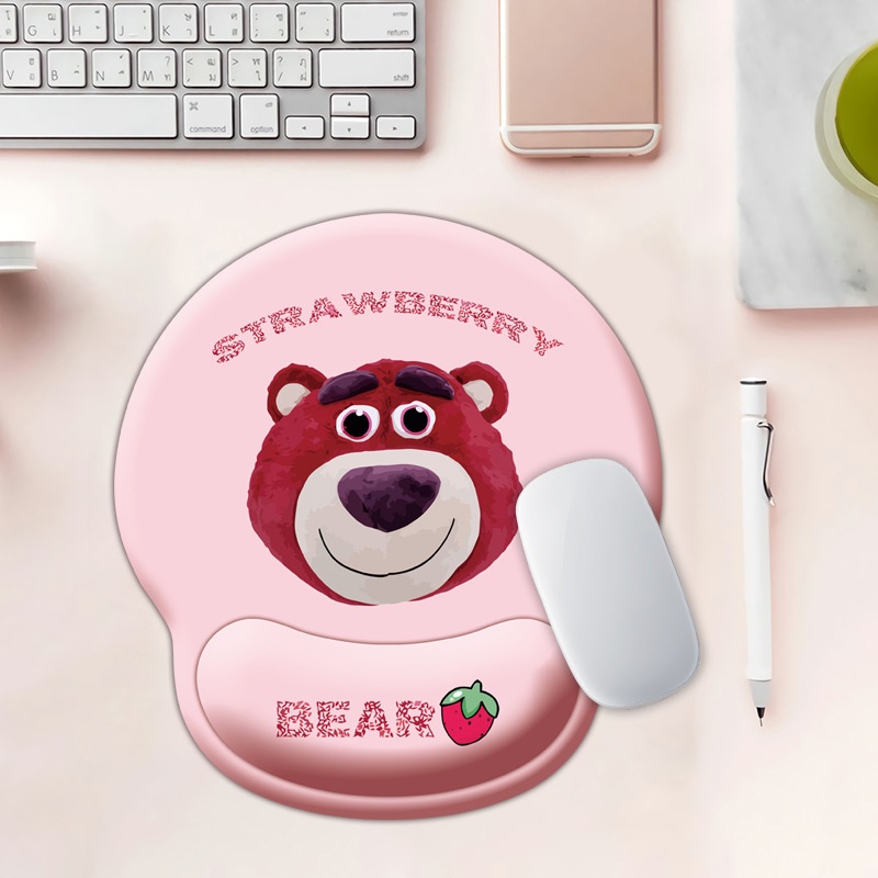 Seri Warna Pink Strawberry Bear Mouse Pad Silicon Turbus Type INS Anti -Schiping Mouse Pad Silicon Kabel Wire Mouse Pad