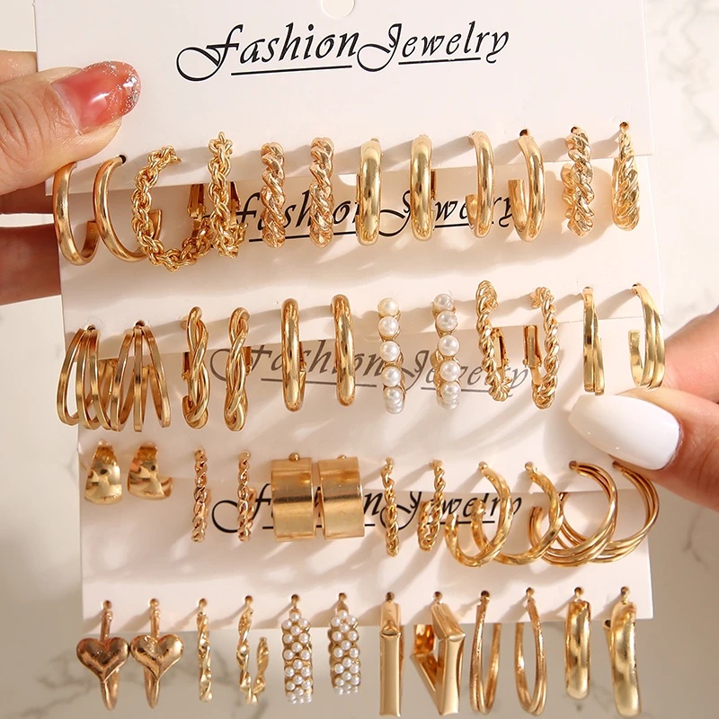 Yeezii Mutiara Emas Perak Hoop Earring Set Fashion Ular Hati Butterfly Drop Earrings Untuk Aksesoris Perhiasan Wanita