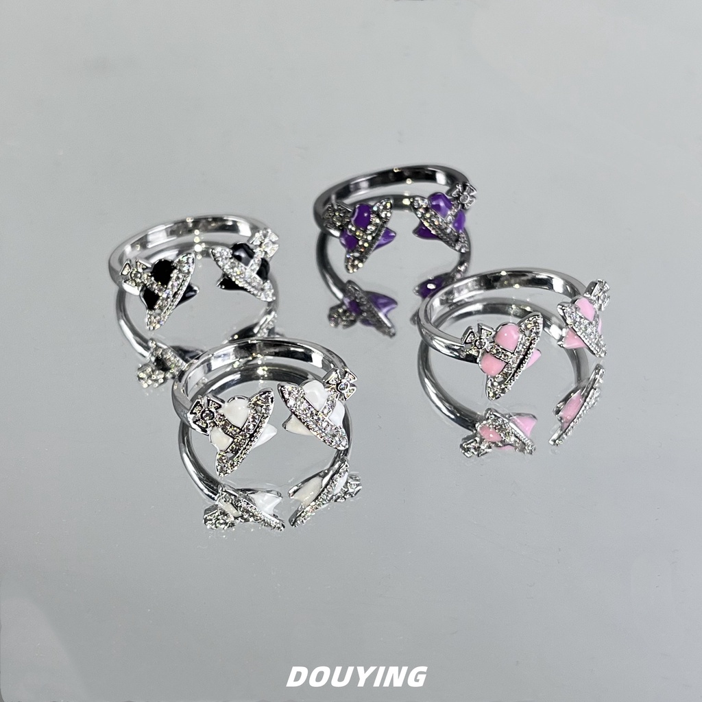 New Full Diamond Double Planet Ring Flash Diamond Stacking Ring Cincin Ekor Cincin Berlian Saturnus