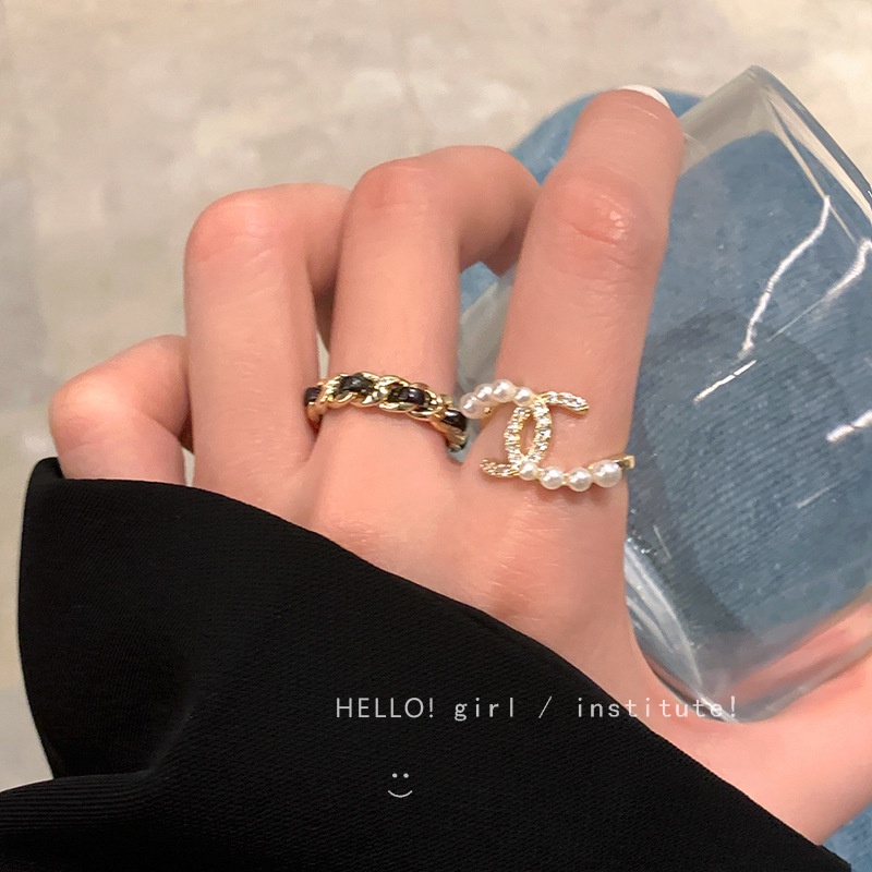 French Zircon Pearl Open Ring Edisi Korea Cincin Jari Telunjuk Rasa Canggih