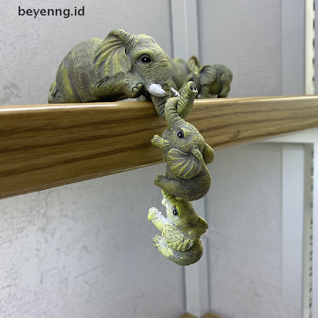 Beyen 3pcs/set Patung Gajah Lucu Gajah Pegang Bayi Resin Kerajinan Hadiah Rumah ID