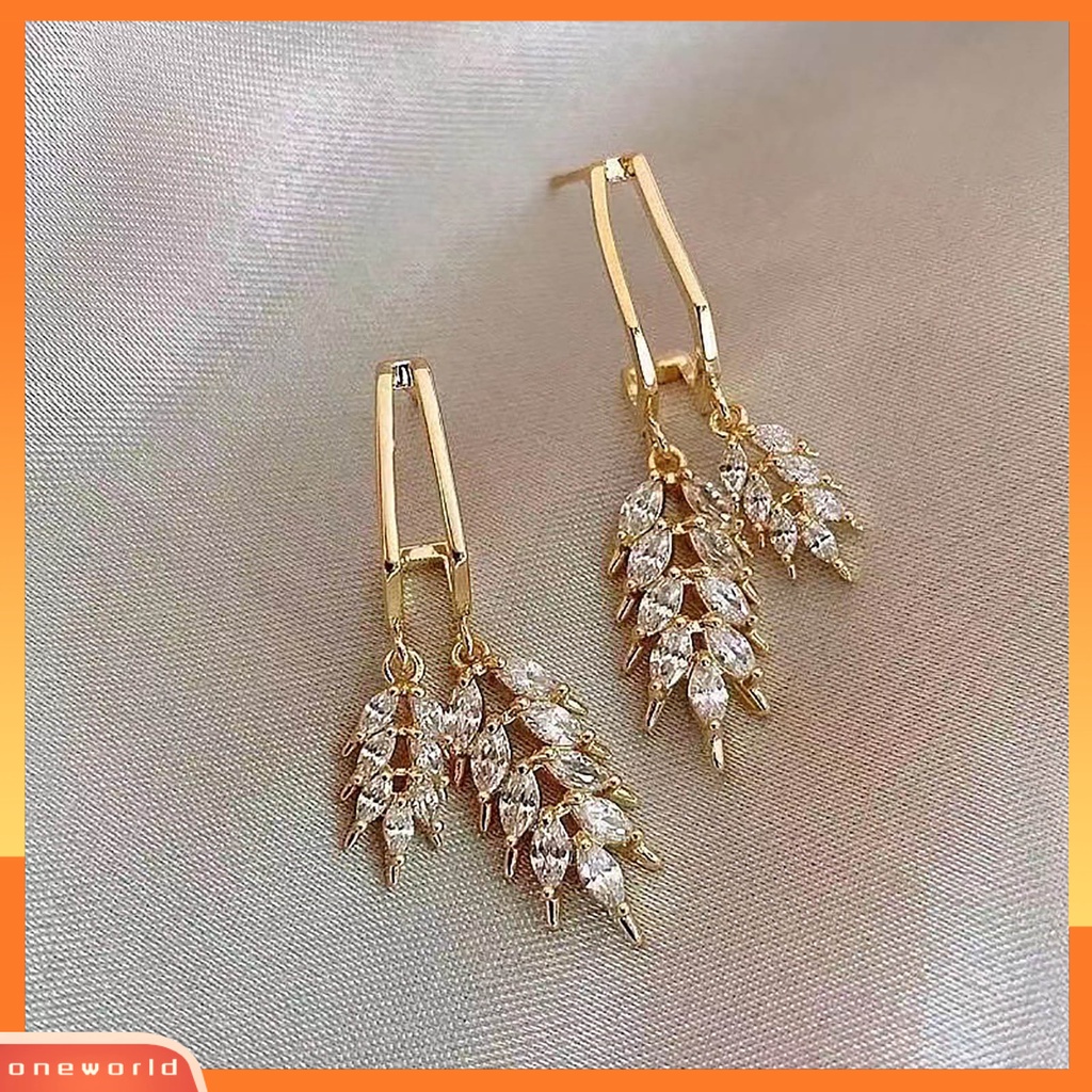 [EONE] 1pasang Wanita Anting Bentuk Geometris Liontin Electroplating Warna Emas Kepribadian Dress Up Fashion Item Fashion Daun Faux Zircon Drop Earrings Aksesoris Pakaian