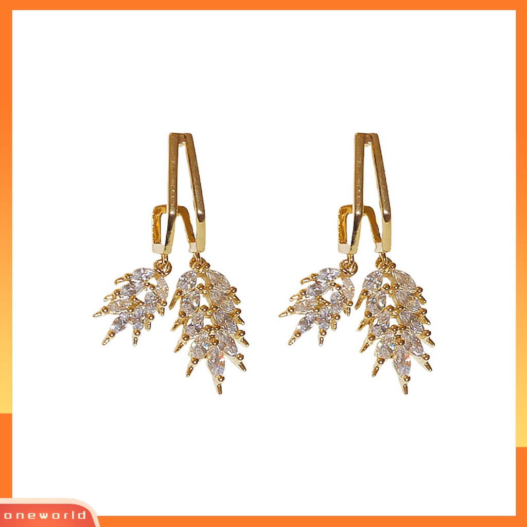 [EONE] 1pasang Wanita Anting Bentuk Geometris Liontin Electroplating Warna Emas Kepribadian Dress Up Fashion Item Fashion Daun Faux Zircon Drop Earrings Aksesoris Pakaian