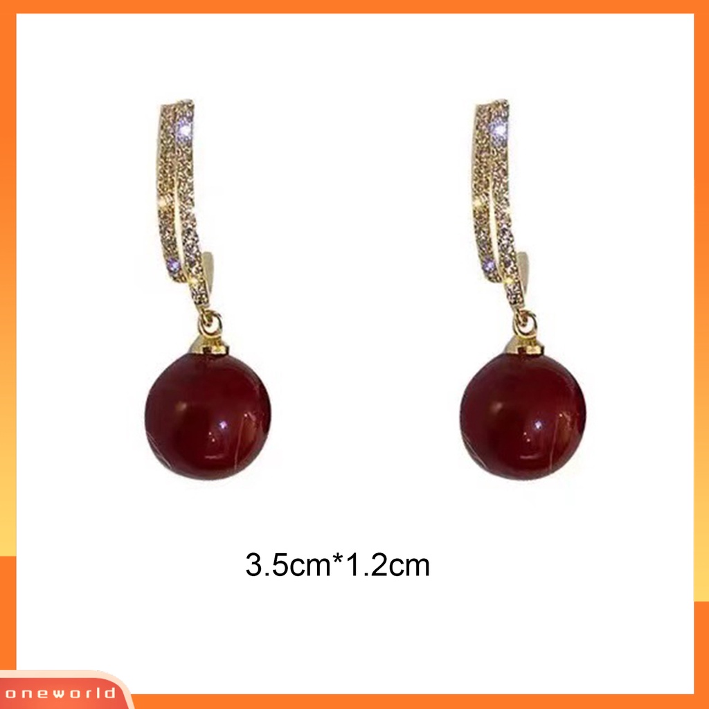 [EONE] 1pasang Anting Pejantan Geometris Vintage Berlian Imitasi Gaya Perancis Dekorasi Mewah Tahan Luntur Simulasi-Mutiara Bulat Wanita Menjuntai Anting-Anting Aksesoris Pakaian