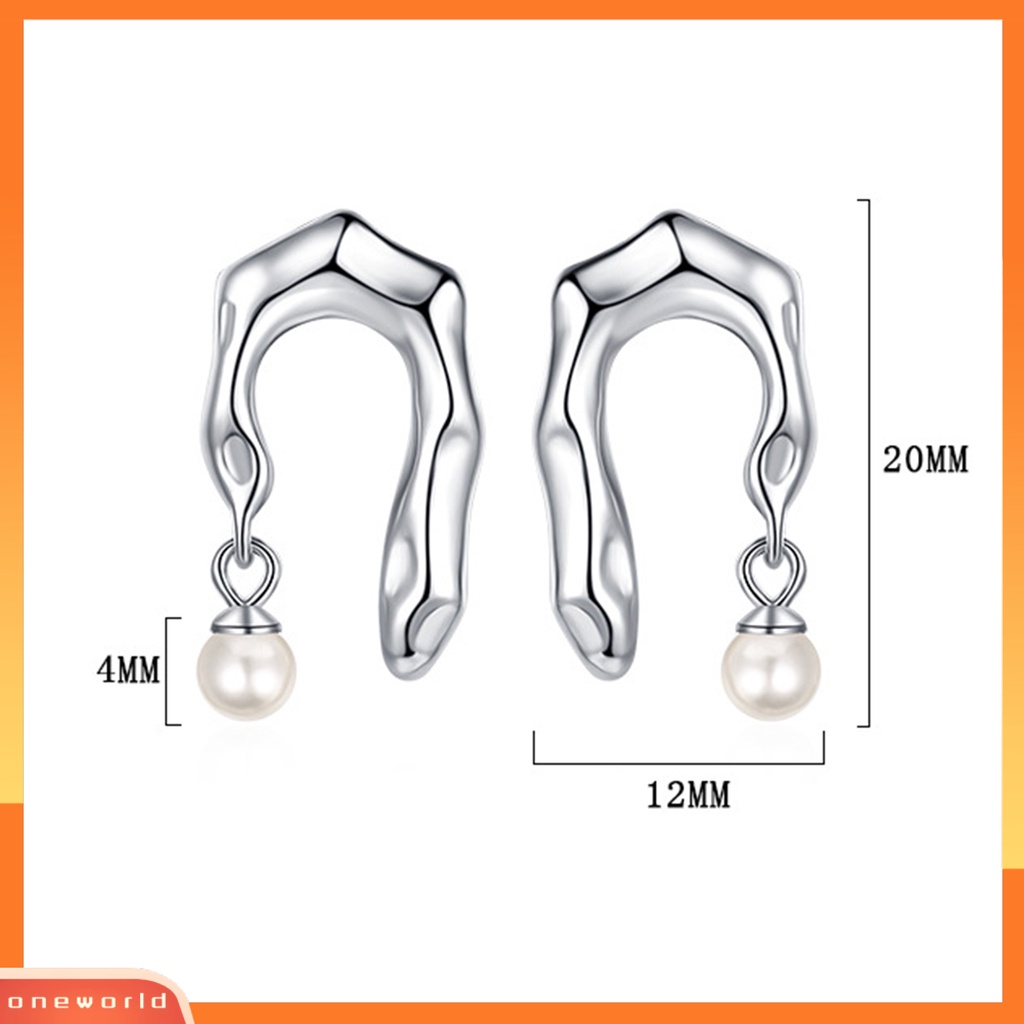 [EONE] 1pasang Ear Studs Geometric Irregular Electroplating High Polished Faux Pearl Hias Hypoallergenic Asimetris Wanita Modern Stud Earrings Perhiasan Aksesori