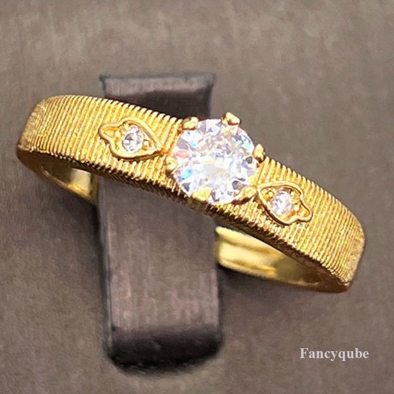 Retro Perhiasan Ukir Emas Buatan Tangan Kawat Menggambar Garis Wajah Sempit Cincin Bertatahkan Zirkon Sederhana Pernikahan Cincin