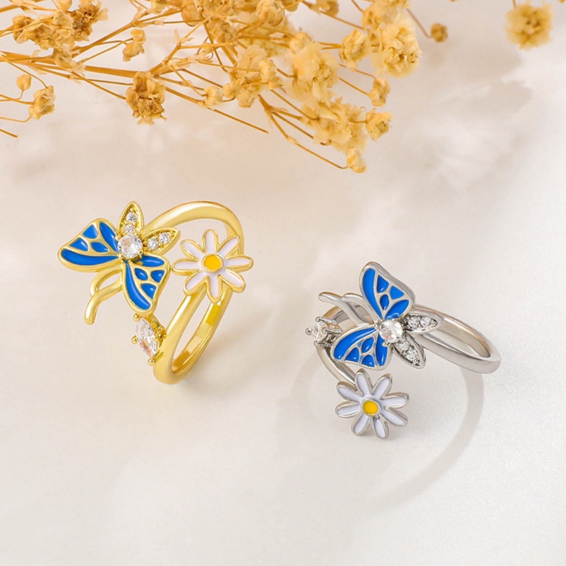 Butterfly Sweet Flower Open Copper Rings Untuk Wanita Gadis Perhiasan Tren