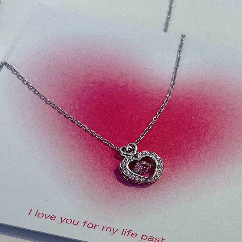 Pink Hati Manis Korea Berongga925 Kalung Berlian Perak