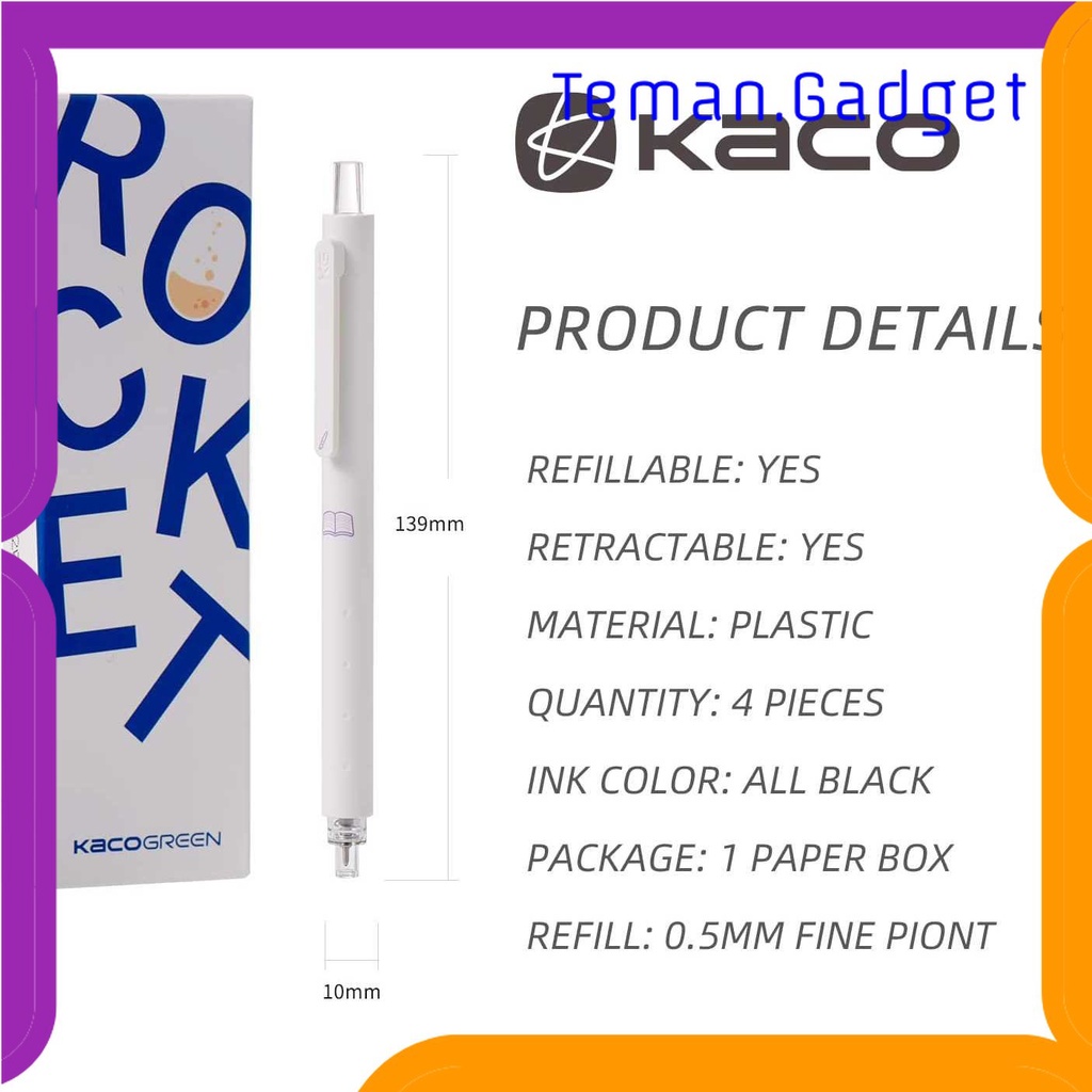 TG - ATK KACO GREEN ROCKET Pena Pulpen Gel 0.5mm Tinta Hitam 4 PCS - K1028