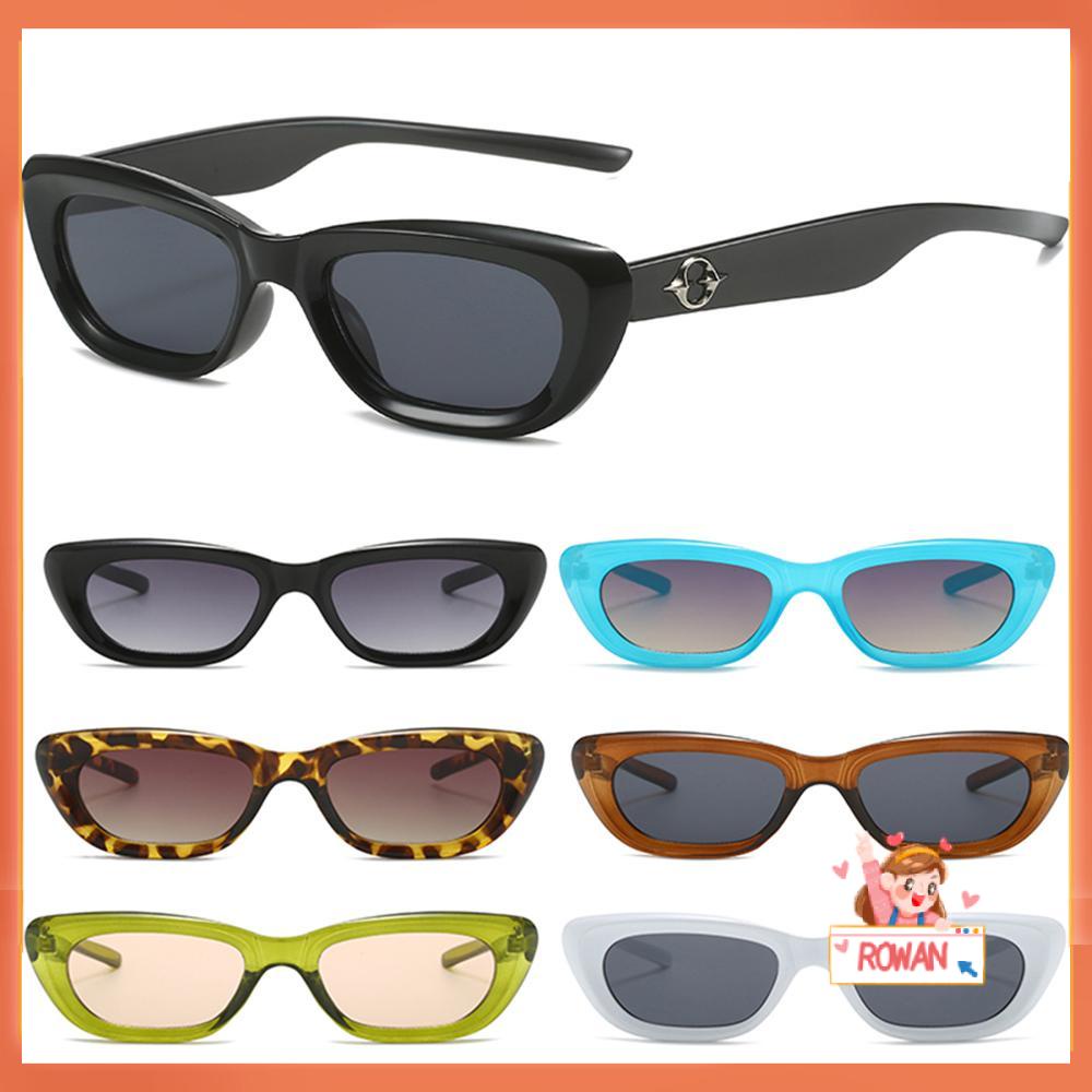 R-flower Cat Eye Sunglasses Travel Kecil Perlindungan UV400 Kurus Mungil Persegi Kacamata Matahari