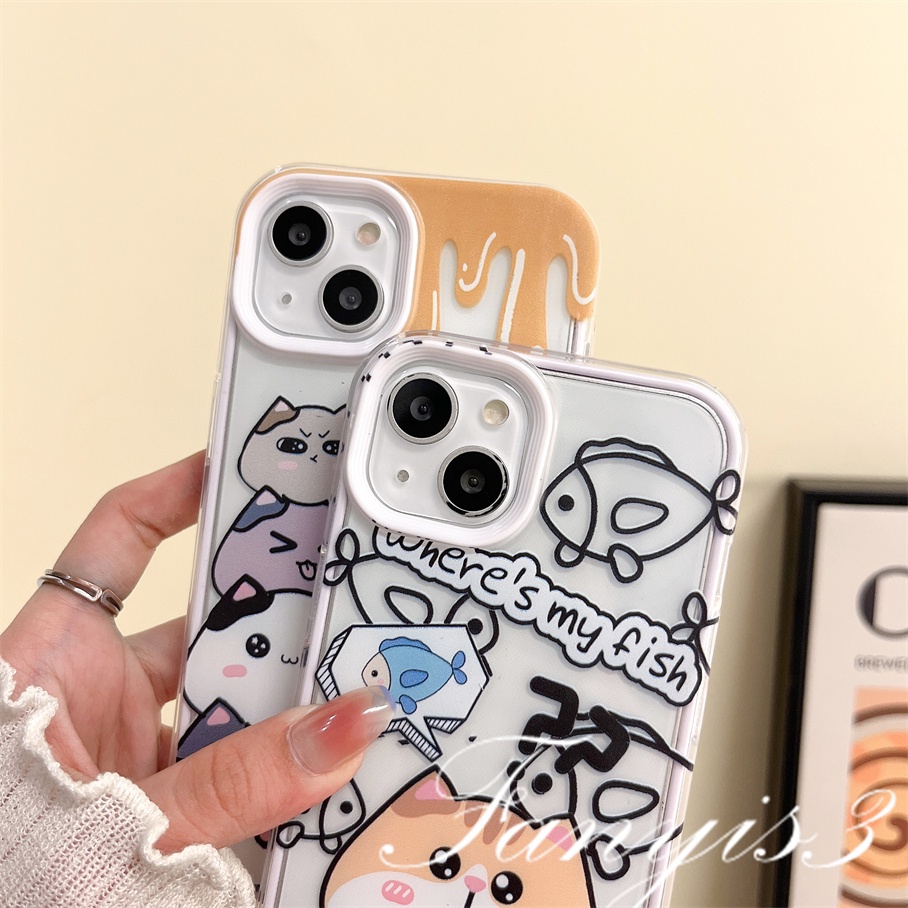 Redmi A1Plus 10C 10 10A 9 9A 9C 9T Note 11 Pro+ 11 11s 10s 10 9s 9 Pro Xiaomi Poco X3 X3NFC X3Pro 11 Lite Kucing Makan Ikan 3in1 Phone Case Soft Cover Pelindung