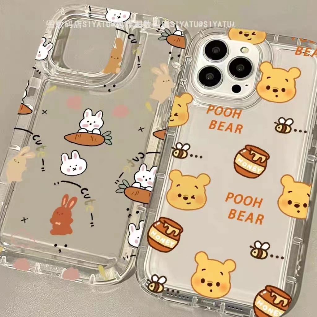 IPHONE Ins Winnie the Pooh Casing Ponsel Cocok Untuk Iphone11 14 14pro 14plus 13 13mini 13pro 13prm iPhone12 7Plus 8Plus Xr XS 13 12mini Pro Max Empat Sudut Casing Ponsel Transparan Tahan Guncangan