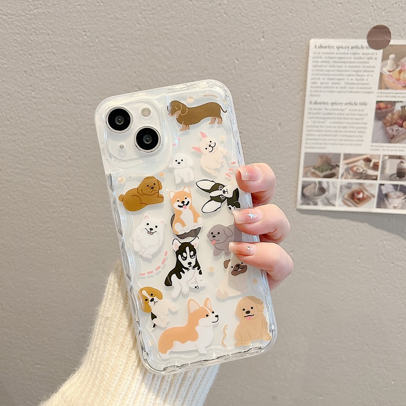 IPHONE Untuk Iphone14 13 12 11 Pro Max Kartun Anjing Lucu Anti-drop Perbatasan Ponsel case Pelindung