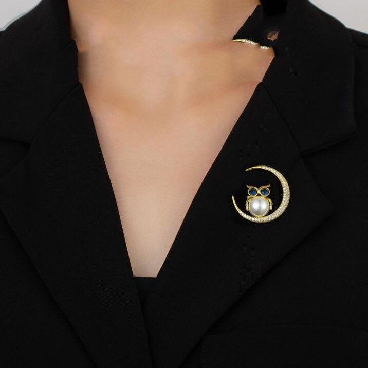 Bros Burung Hantu Bulan Lucu Baru Modis All-Match Pin Kerah Korsase Segar Pin Blazer