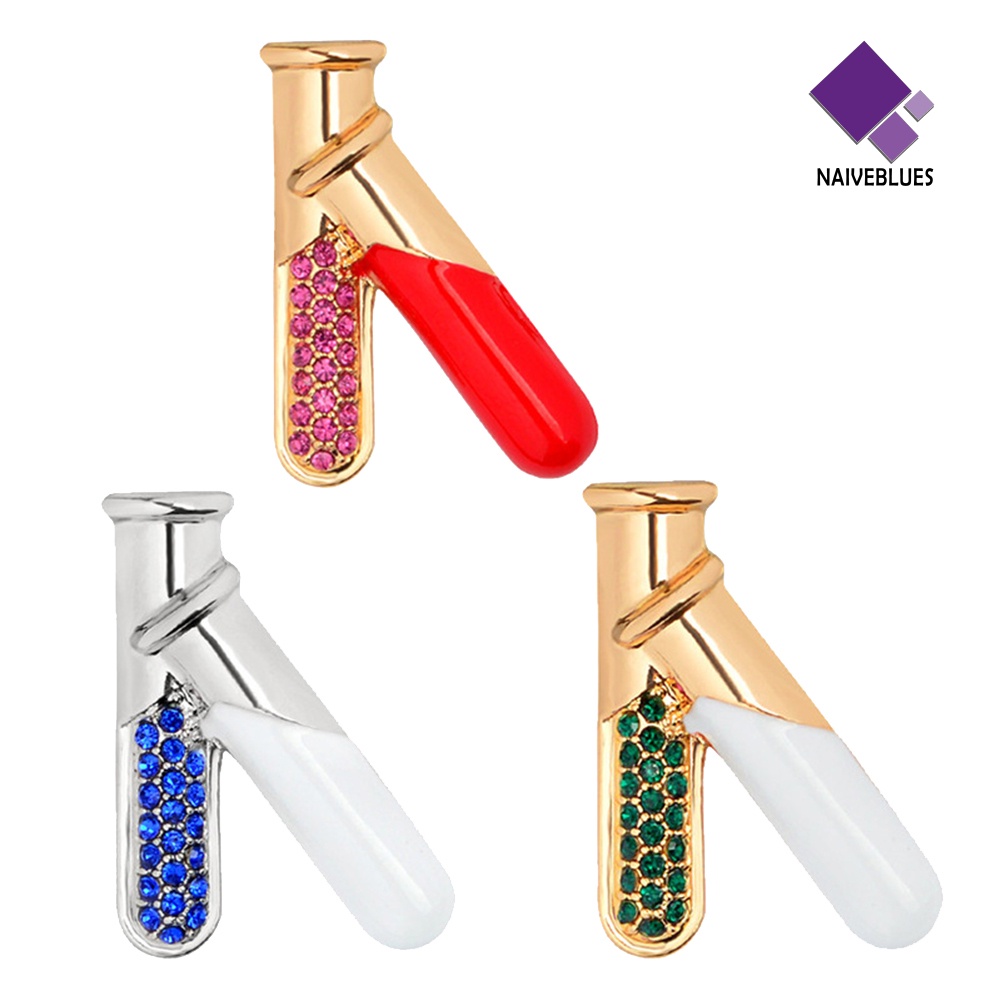 &lt; Naiveblues &gt; Tabung Reaksi Enamel Berlian Imitasi Bertatahkan Bros Pin Alat Dokter Perawat