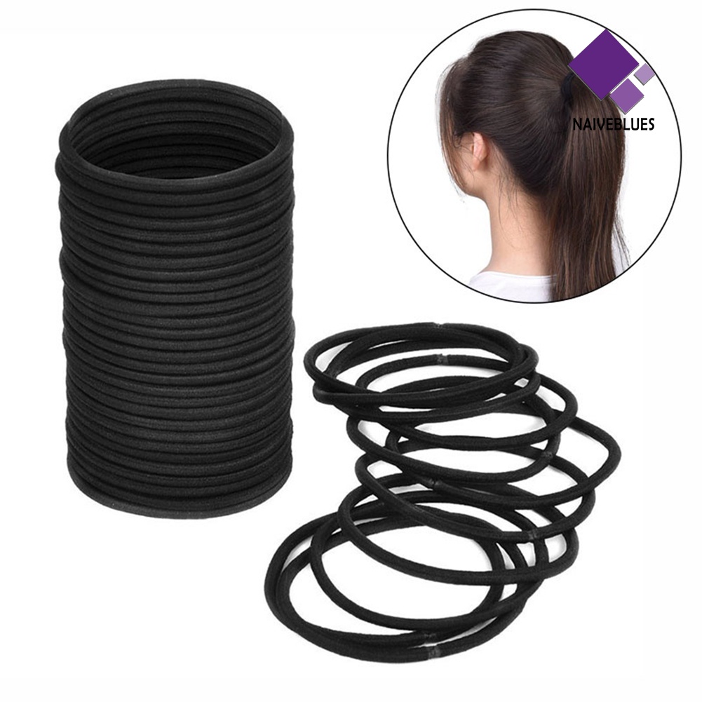 &lt; Naiveblues &gt; 100Pcs Hitam Tebal Jerat Gratis Rambut Tak Berujung Karet Rambut Ponytail Hair