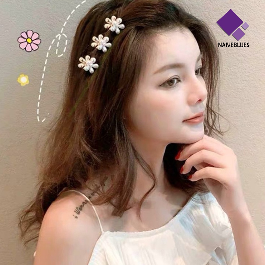 &lt; Naiveblues &gt; Retro Manis Mutiara Imitasi Bunga Mini Wanita Klip Jepit Rambut Headpiece