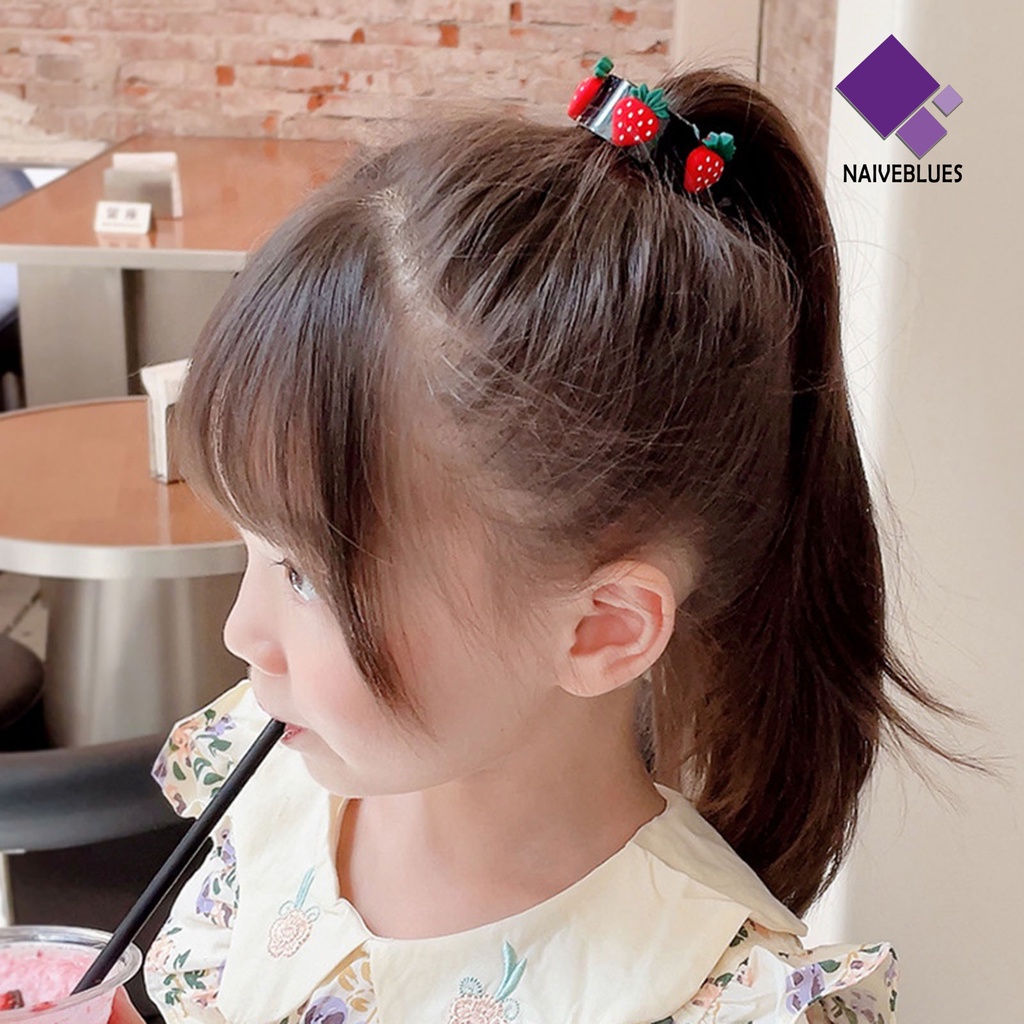 &lt; Naiveblues &gt; Ponytail Jepit Rambut Kartun Manis Lucu Kuat Non-slip Aksesoris Rambut Strawberry Cinta Hati Ikatan Simpul