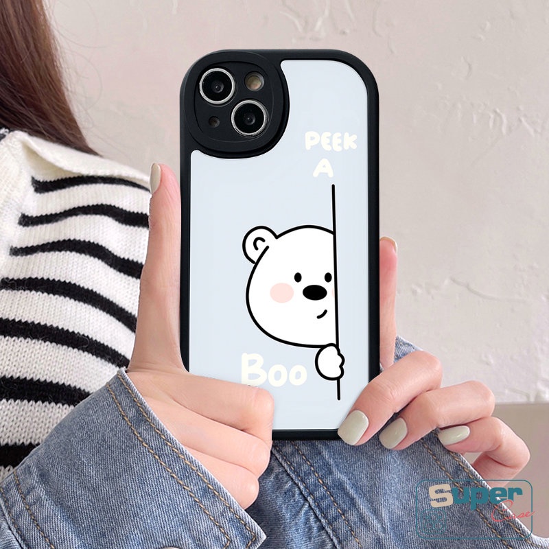 Cute Bear Puppy Look Around Couples Phone Case Kompatibel Untuk IPhone XR 11 Pro Max 7Plus X14 13 12 Pro Max7 8 6 6s Plus XS Max SE 2020 Kartun Fashion Hewan Lembut Tpu Penutup Belakang